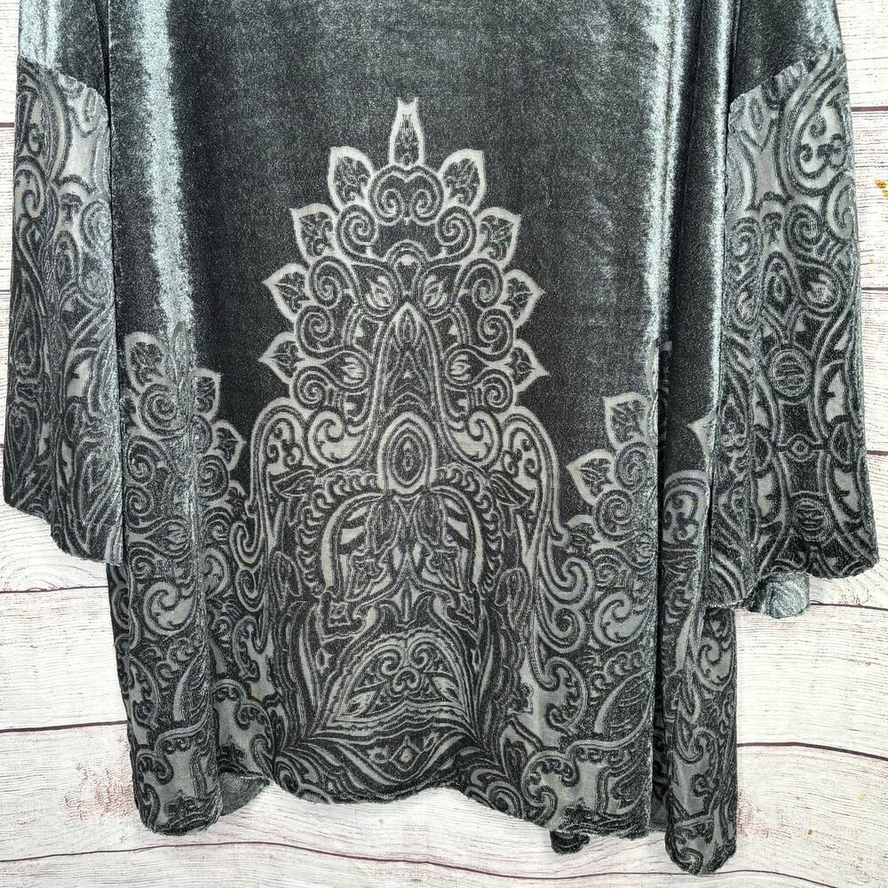 Valerie Stevens Slate Crushed Velvet Burnout Open Front Kimono Size Large New - Picture 9 of 11